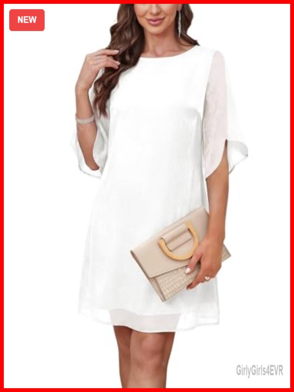 RUMIA Womens Cocktail Dress 3/4 Flutter Sleeve Wedding Guest Knee-Length